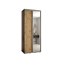 Abiks Meble Armoire à portes coulissantes Davos 3 H235.2 x L100 x P45 2 portes coulissante (Noir/Chêne artisan/Argent)