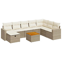 vidaXL Salon de jardin avec coussins 9 pcs beige résine tressée