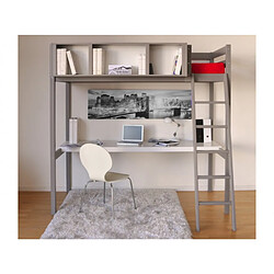 Acheter Le Quai Des Affaires Lit mezzanine LOU 90x190 + 1 sommier + bureau + rangement 3 niches / Gris Taupe