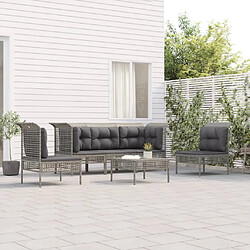 vidaXL Salon de jardin 6 pcs avec coussins Gris Résine tressée