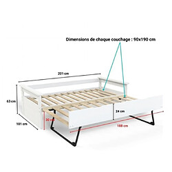 Avis UB DESIGN Lit gigogne Tolede + lit tiroir 90x190 blanc