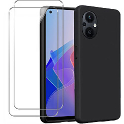 Coque Silicone Couleur Noire + 2 Verres Trempes Pour Oppo Reno 8 Lite 5G Little Boutik®