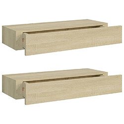 vidaXL Étagères à tiroirs murales 2 pcs chêne 60x23,5x10 cm MDF