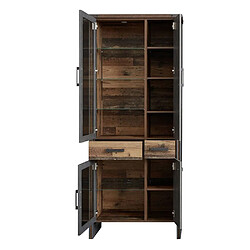 Avis Mes Vitrine 4 portes 2 tiroirs 89x42x212 cm décor bois vieilli - BLAZE