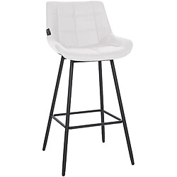 Decoshop26 Tabouret de bar x1 avec repose-pieds revêtement en PVC blanc piètement à quatre pieds en métal noir 10_0005459