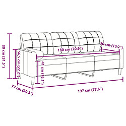 vidaXL Canapé 3 places avec oreillers gris foncé 180 cm velours pas cher