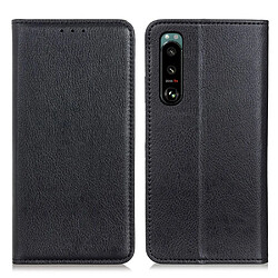 Etui en PU Texture Litchi magnétique auto-absorbée avec support noir pour votre Sony Xperia 5 III