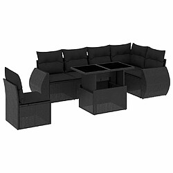 vidaXL Salon de jardin 7 pcs avec coussins noir résine tressée