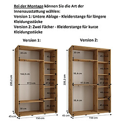 Abiks Meble Armoire DAVOS 1 À Portes Coulissantes 235,2/150/45 3 Portes pas cher