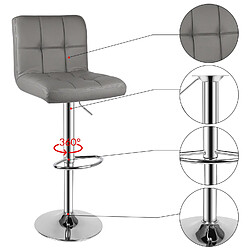 BIGZZIA Lot de 2 Tabourets de Bar - Rattantree Chaise de Cuisine - Rotatif sur 360° - Hauteur Réglable 55-75 cm - avec Dossier et Repose-pieds - Contemporain - design - Gris