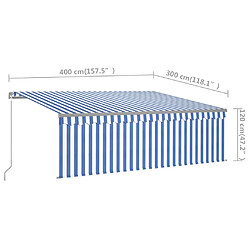 vidaXL Auvent manuel rétractable avec store 4x3 m Bleu et blanc pas cher