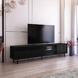 Selsey Meuble tv - GALHAD - 175 cm - noir mat / noir brillant - éclairage LED