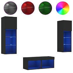 vidaXL Meuble TV muraux 4 pcs avec lumières LED noir