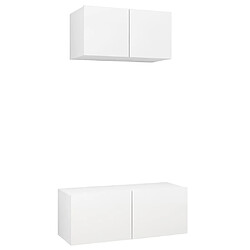 Maison Chic Ensemble de meubles TV 2 pcs | Banc TV Moderne pour salon | Meuble de Rangement - Blanc Aggloméré -MN19118