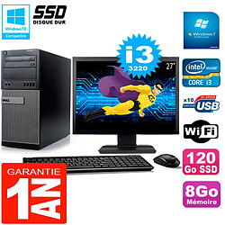 PC Tour DELL 7010 Ecran 27" Core I3-3220 RAM 8Go Disque 120 Go SSD Wifi W7 - Occasion