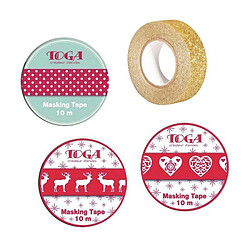 Youdoit 4 masking tapes de Noël - rouge, blanc, doré à paillettes