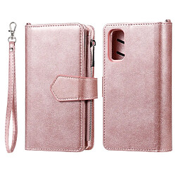 Etui en PU fermeture éclair magnétique détachable 2 en 1 avec support or rose pour votre Samsung Galaxy S20