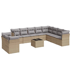 Maison Chic Salon de jardin 11 pcs avec coussins | Ensemble de Table et chaises | Mobilier d'Extérieur beige résine tressée -GKD55309