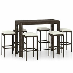 Maison Chic Ensemble de bar de jardin 7 pcs et coussins,Table + chaises + coussins d'extérieur Résine tressée Marron -GKD902912