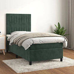 Maison Chic Structures de lit + matelas,Lit à sommier tapissier avec matelas Vert foncé 90x190 cm -MN61911