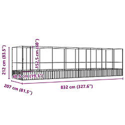 vidaXL Volière avec extension argenté 832x207x212 cm acier pas cher