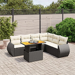 vidaXL Salon de jardin 7 pcs avec coussins noir résine tressée