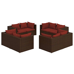 vidaXL Salon de jardin 8 pcs avec coussins résine tressée marron