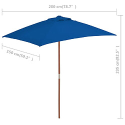 vidaXL Parasol de jardin avec mât en bois bleu 150x200 cm pas cher