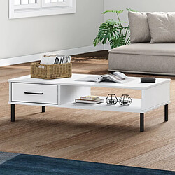 vidaXL Table basse avec pieds en métal Blanc Bois pin massif OSLO