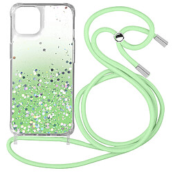 Avizar Coque Paillette iPhone 12 Pro Max Cordon Amovible Coins Antichocs Dégradé Vert