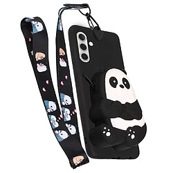 Coque en silicone motif animal de dessin animé avec lanière Noir/panda pour votre Samsung Galaxy A13 5G