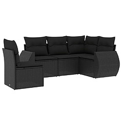 vidaXL Salon de jardin 5 pcs avec coussins noir résine tressée