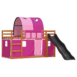 Vidaxl Lit superposé avec toboggan et rideaux rose 90x190 cm