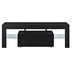 Helloshop26 Meuble TV avec éclairage LED multicolore banc support design avec étagères de verre et tiroir panneaux de particules mélaminés 130 x 35 x 45 cm noir 03_0005860