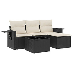 vidaXL Salon de jardin 4 pcs avec coussins noir résine tressée