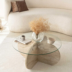 Hanah Home Table basse en verre Bubble beige travertine.