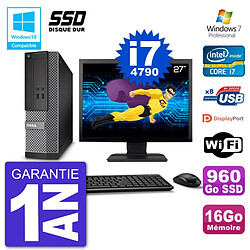 PC Dell 3020 SFF Ecran 27" Intel i7-4790 RAM 16Go SSD 960Go Graveur DVD Wifi W7 - Occasion