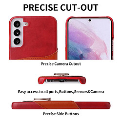 Coque en TPU + cuir véritable FIERRE SHANN avec béquille en anneau et porte-carte rouge pour votre Samsung Galaxy S22 Plus 5G