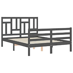 Maison Chic Lit adulte - Cadre Structure de lit avec tête de lit Contemporain gris 140x190 cm bois massif -MN91055 pas cher