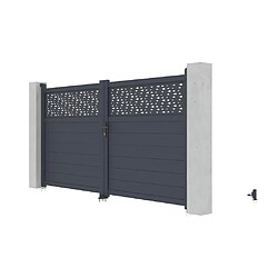 Acheter Vente-Unique Portail battant aluminium semi plein à motifs L305 x H166 cm anthracite - BAZIO