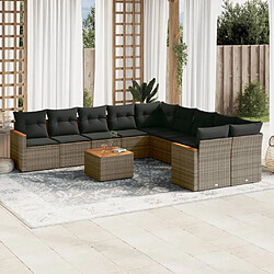 Maison Chic Salon de jardin 11 pcs avec coussins | Ensemble de Table et chaises | Mobilier d'Extérieur gris résine tressée -GKD52786