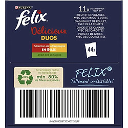 Avis FELIX Tendres Effilés Délicieux Duos en Gelée - Sélection de la Campagne aux Légumes - 44x85 g - Sachets fraîcheur pour chat adulte