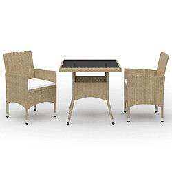 Maison Chic Mobilier à dîner 3 pcs de jardin - Ensemble table et chaises d'extérieur - Salon/Mobilier de jardin classique Beige Résine tressée et verre -MN88720