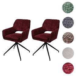 Mendler Lot de 2 chaises de salle à manger HWC-N74, chaise de cuisine, pivotante Auto-Return, tissu chenille (490g/m²) Öko-Tex ~ bordeaux