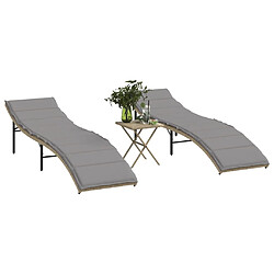 vidaXL Chaises longues lot de 2 avec table beige résine tressée