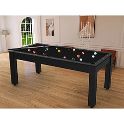 Jardindeco Billard convertible table 8 personnes Arizona + plateau 2 en 1 + pack d'accessoires noir grainé et noir (tapis)