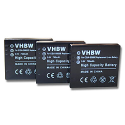 vhbw set de 3 batteries 750mAh appareil photo Panasonic Lumix DMC-FX01, DMC-FX07, DMC-FX3, DMC-FX8, DMC-FX9, DMC-FX10, DMC-FX12, DMC-FX50, DMC-FX100