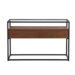 Avis Vente-Unique Console avec 2 tiroirs en MDF, verre trempé et métal - Naturel foncé - CAMATA