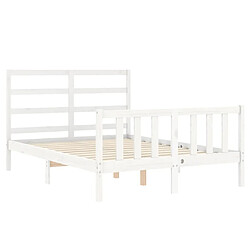 Maison Chic Lit adulte - Cadre Structure de lit avec tête de lit Contemporain blanc 140x200 cm bois massif -MN81563 pas cher