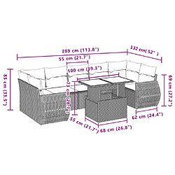 vidaXL Salon de jardin 8 pcs avec coussins gris résine tressée pas cher